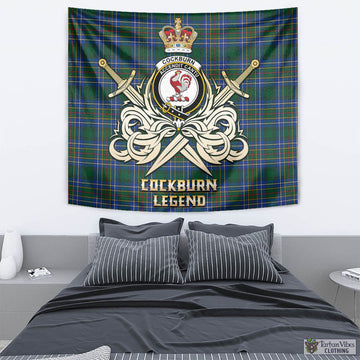 Cockburn Ancient Tartan Tapestry with Clan Crest and the Golden Sword of Courageous Legacy