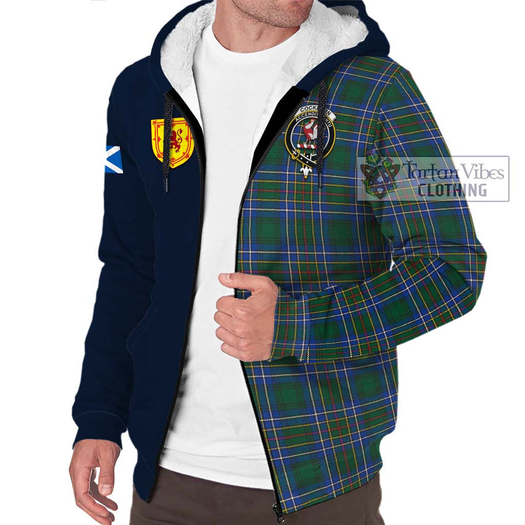 Tartan Vibes Clothing Cockburn Ancient Tartan Sherpa Hoodie with Scottish Lion Royal Arm Half Style