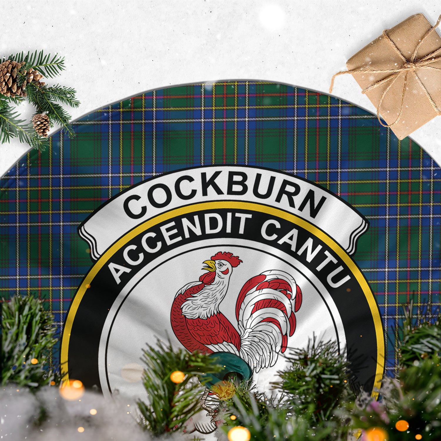 Cockburn Ancient Tartan Christmas Tree Skirt with Family Crest - Tartanvibesclothing