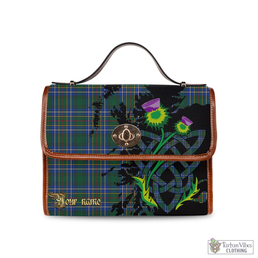 Tartan Vibes Clothing Cockburn Ancient Tartan Waterproof Canvas Bag with Scotland Map and Thistle Celtic Accents