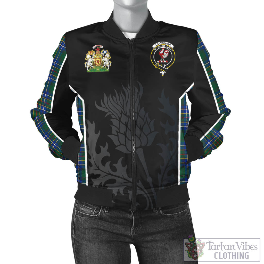 Tartan Vibes Clothing Cockburn Ancient Tartan Bomber Jacket with Family Crest and Scottish Thistle Vibes Sport Style