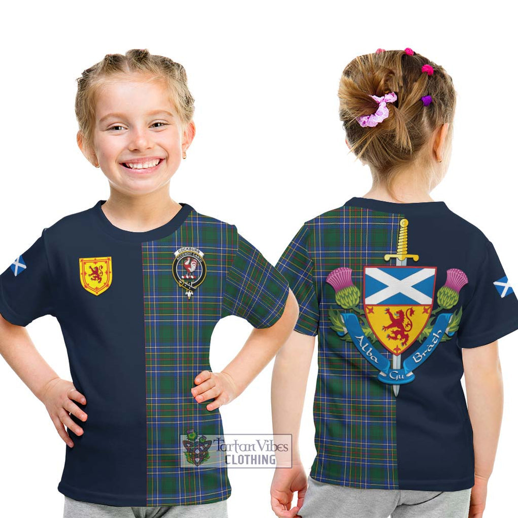 Tartan Vibes Clothing Cockburn Ancient Tartan Kid T-Shirt with Scottish Lion Royal Arm Half Style