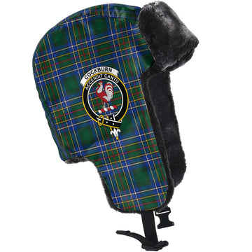 Cockburn Ancient Tartan Winter Trapper Hat with Family Crest