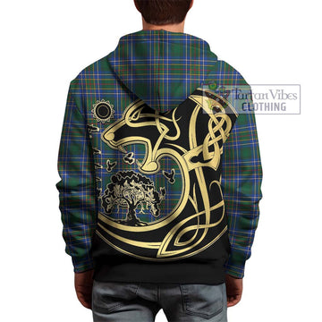 Cockburn Ancient Tartan Hoodie with Family Crest Celtic Wolf Style