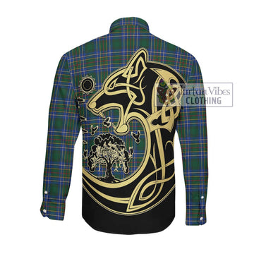 Cockburn Ancient Tartan Long Sleeve Button Shirt with Family Crest Celtic Wolf Style