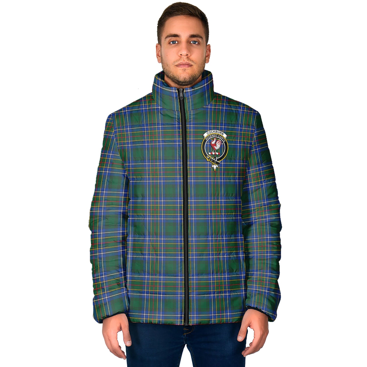 Cockburn Ancient Tartan Padded Jacket with Family Crest - Tartan Vibes Clothing