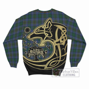 Cockburn Ancient Tartan Sweatshirt with Family Crest Celtic Wolf Style