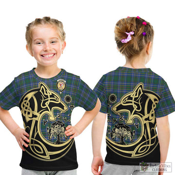 Cockburn Ancient Tartan Kid T-Shirt with Family Crest Celtic Wolf Style