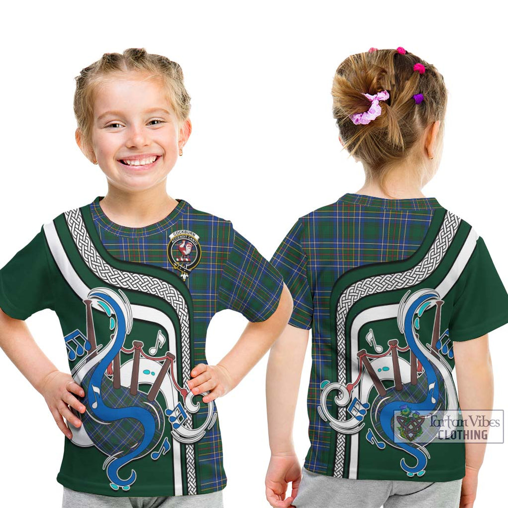 Tartan Vibes Clothing Cockburn Ancient Tartan Kid T-Shirt with Epic Bagpipe Style