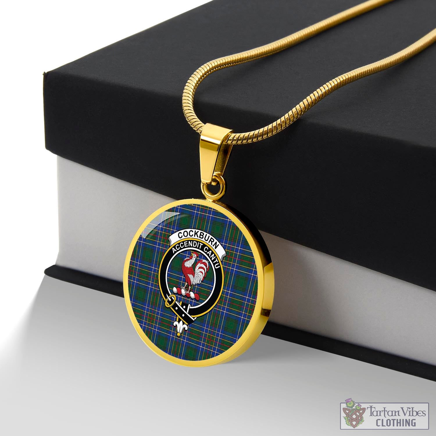 Tartan Vibes Clothing Cockburn Ancient Tartan Circle Necklace with Family Crest