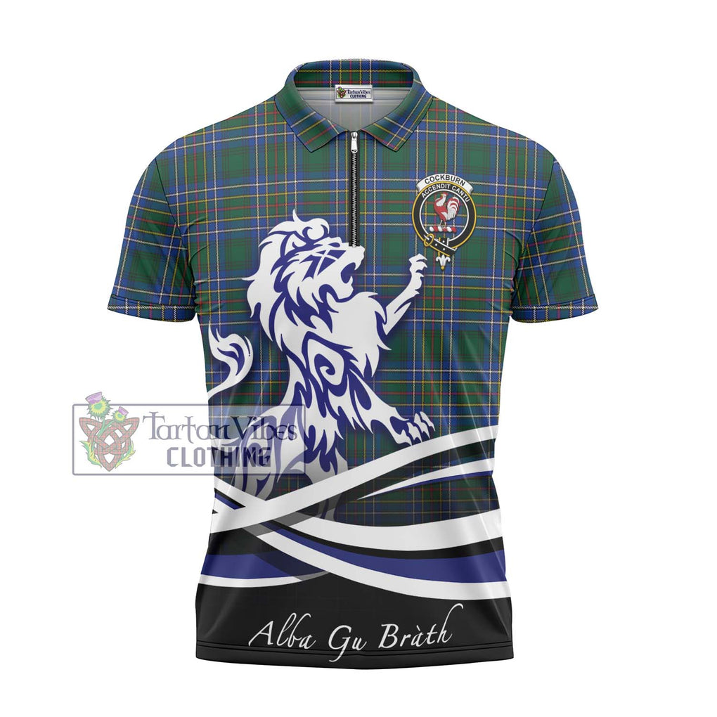 Cockburn Ancient Tartan Zipper Polo Shirt with Alba Gu Brath Regal Lion Emblem - Tartanvibesclothing Shop