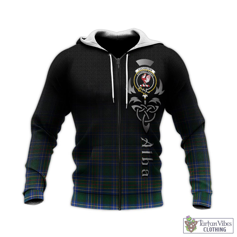 Tartan Vibes Clothing Cockburn Ancient Tartan Knitted Hoodie Featuring Alba Gu Brath Family Crest Celtic Inspired