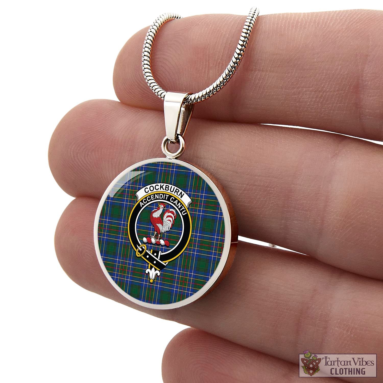 Tartan Vibes Clothing Cockburn Ancient Tartan Circle Necklace with Family Crest