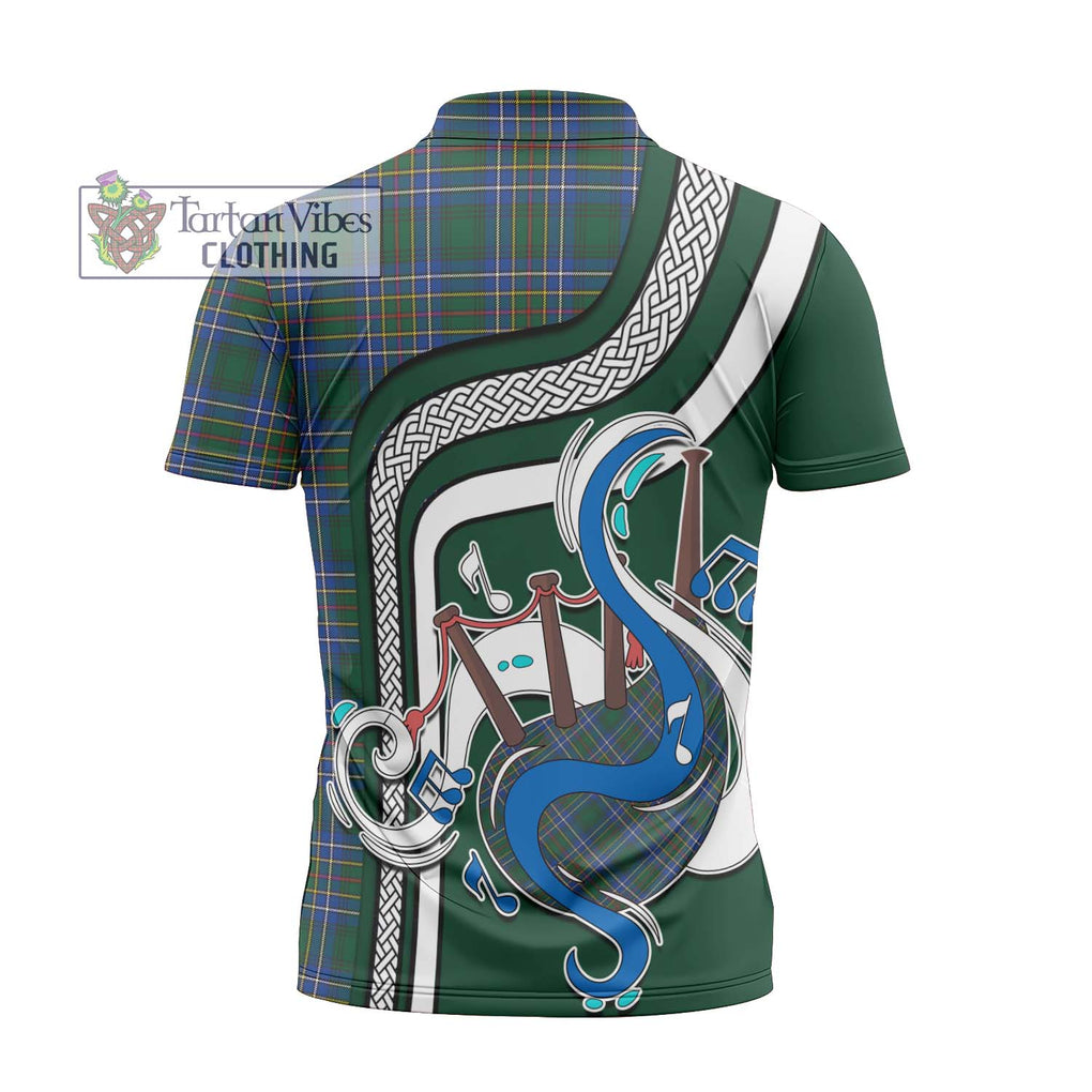 Cockburn Ancient Tartan Zipper Polo Shirt with Epic Bagpipe Style - Tartanvibesclothing Shop