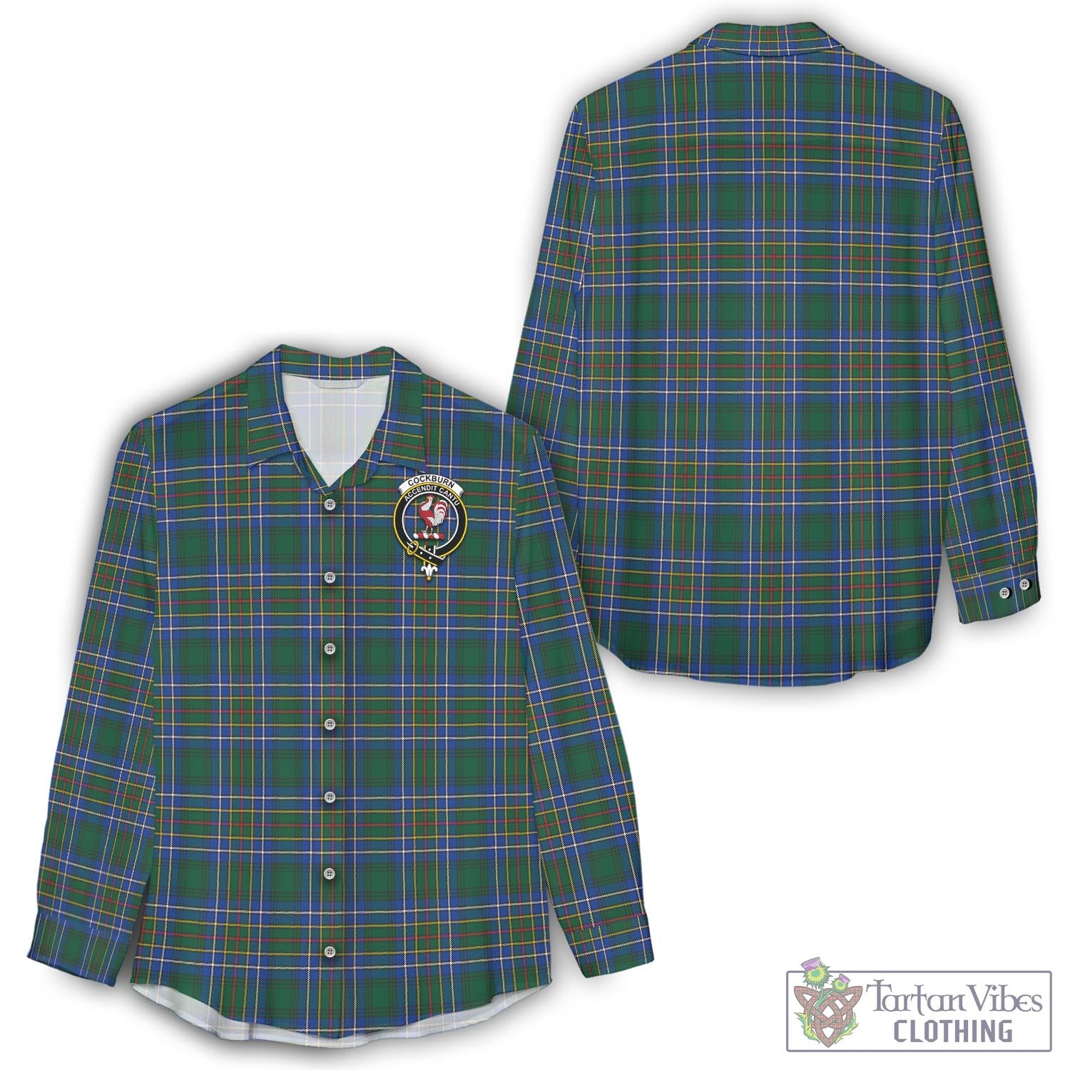 Tartan Vibes Clothing Cockburn Ancient Tartan Womens Casual Shirt with Family Crest