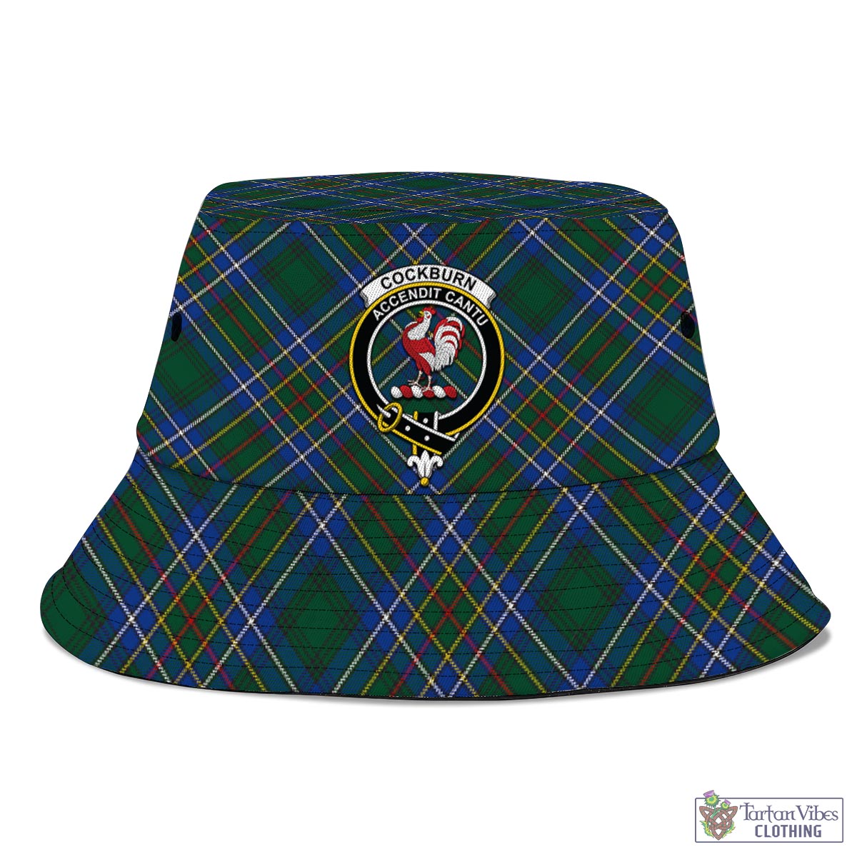 Tartan Vibes Clothing Cockburn Ancient Tartan Bucket Hat with Family Crest