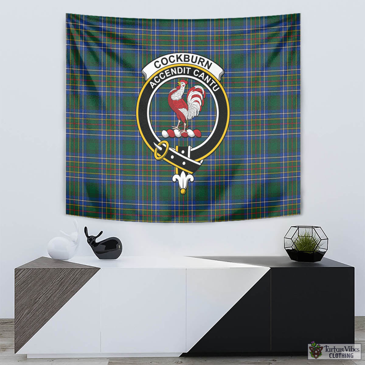 Tartan Vibes Clothing Cockburn Ancient Tartan Tapestry Wall Hanging and Home Decor for Room with Family Crest