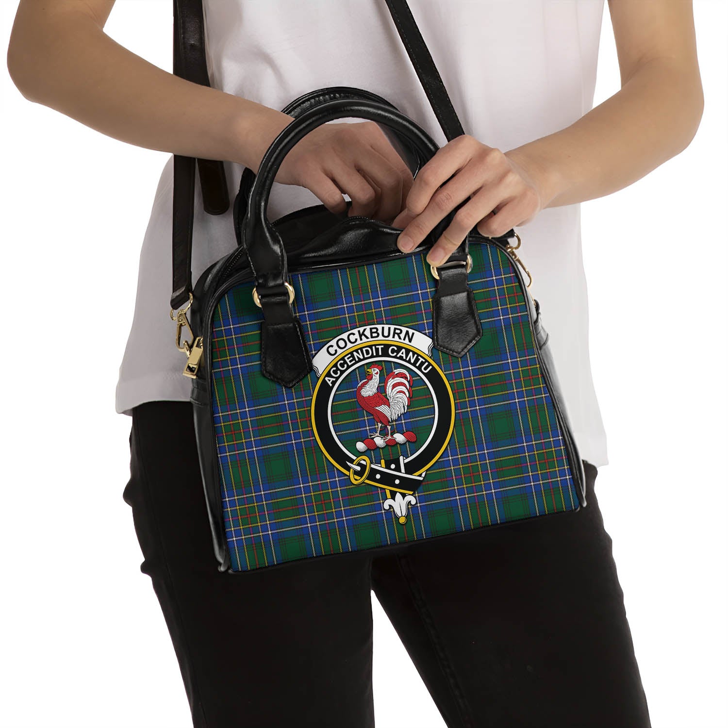 Cockburn Ancient Tartan Shoulder Handbags with Family Crest - Tartanvibesclothing