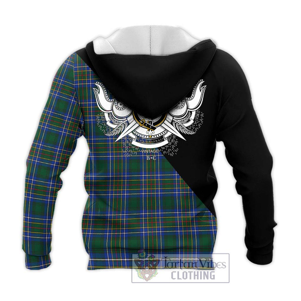 Cockburn Ancient Tartan Knitted Hoodie with Family Crest and Military Logo Style - Tartanvibesclothing Shop