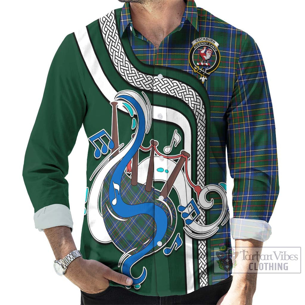 Cockburn Ancient Tartan Long Sleeve Button Shirt with Epic Bagpipe Style - Tartanvibesclothing Shop