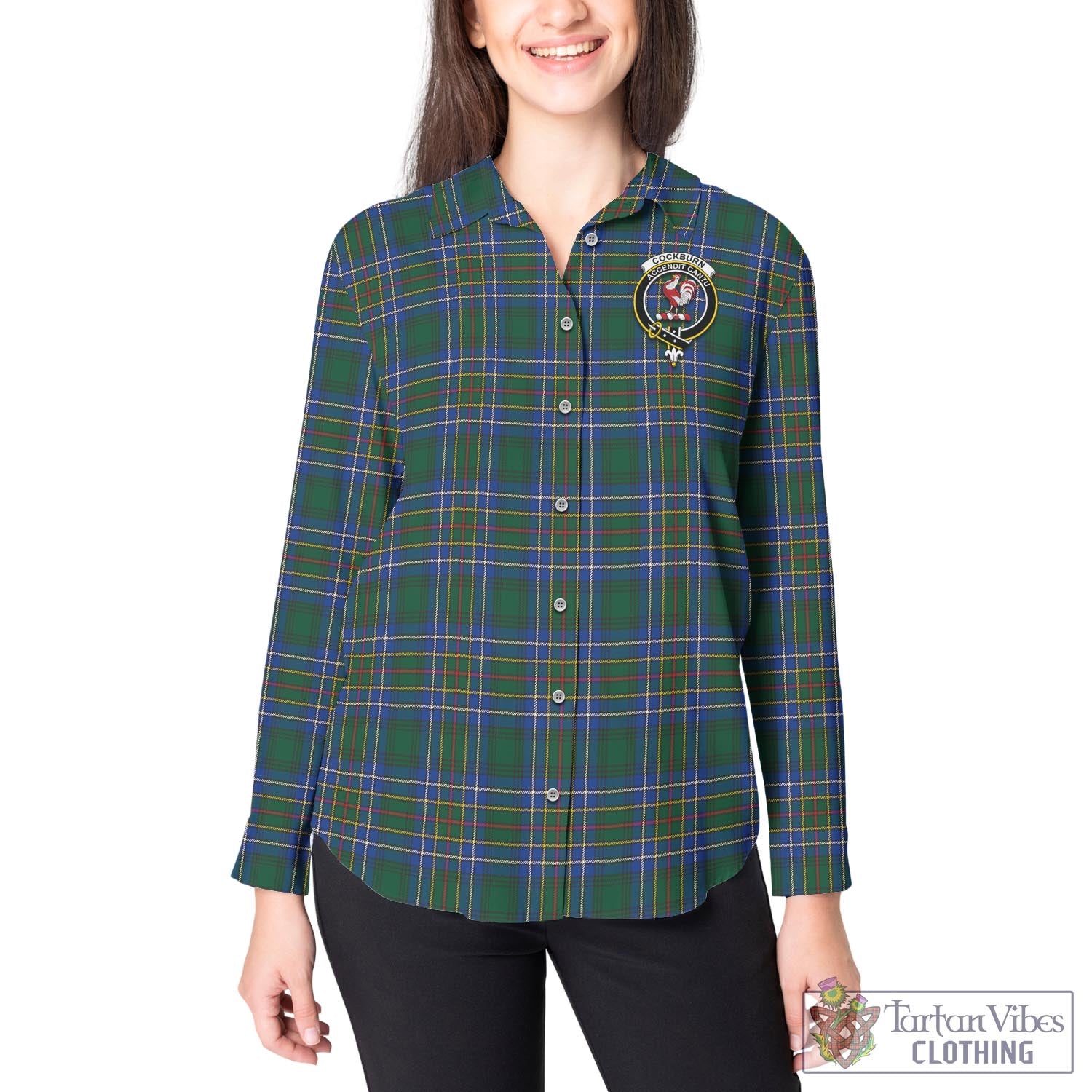 Tartan Vibes Clothing Cockburn Ancient Tartan Womens Casual Shirt with Family Crest