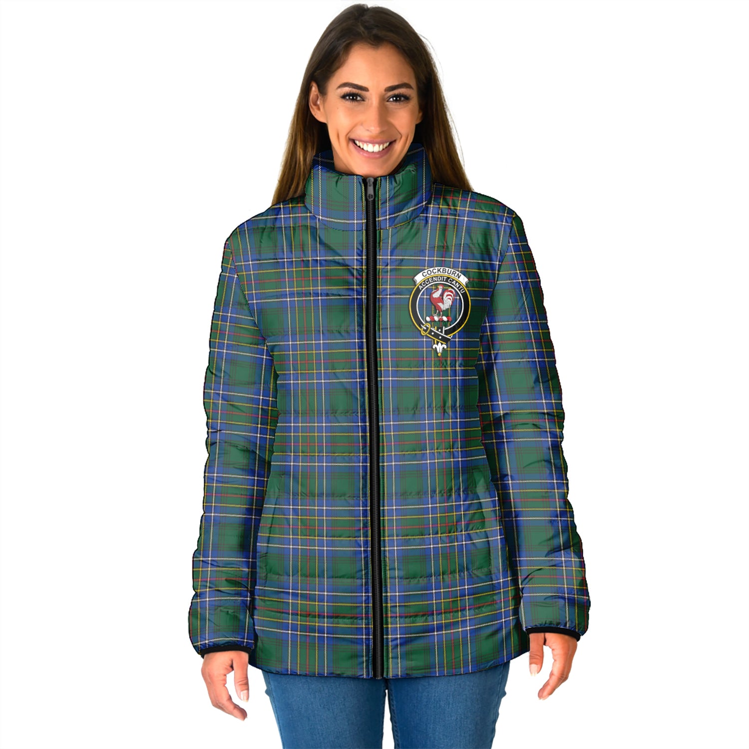 Cockburn Ancient Tartan Padded Jacket with Family Crest - Tartan Vibes Clothing