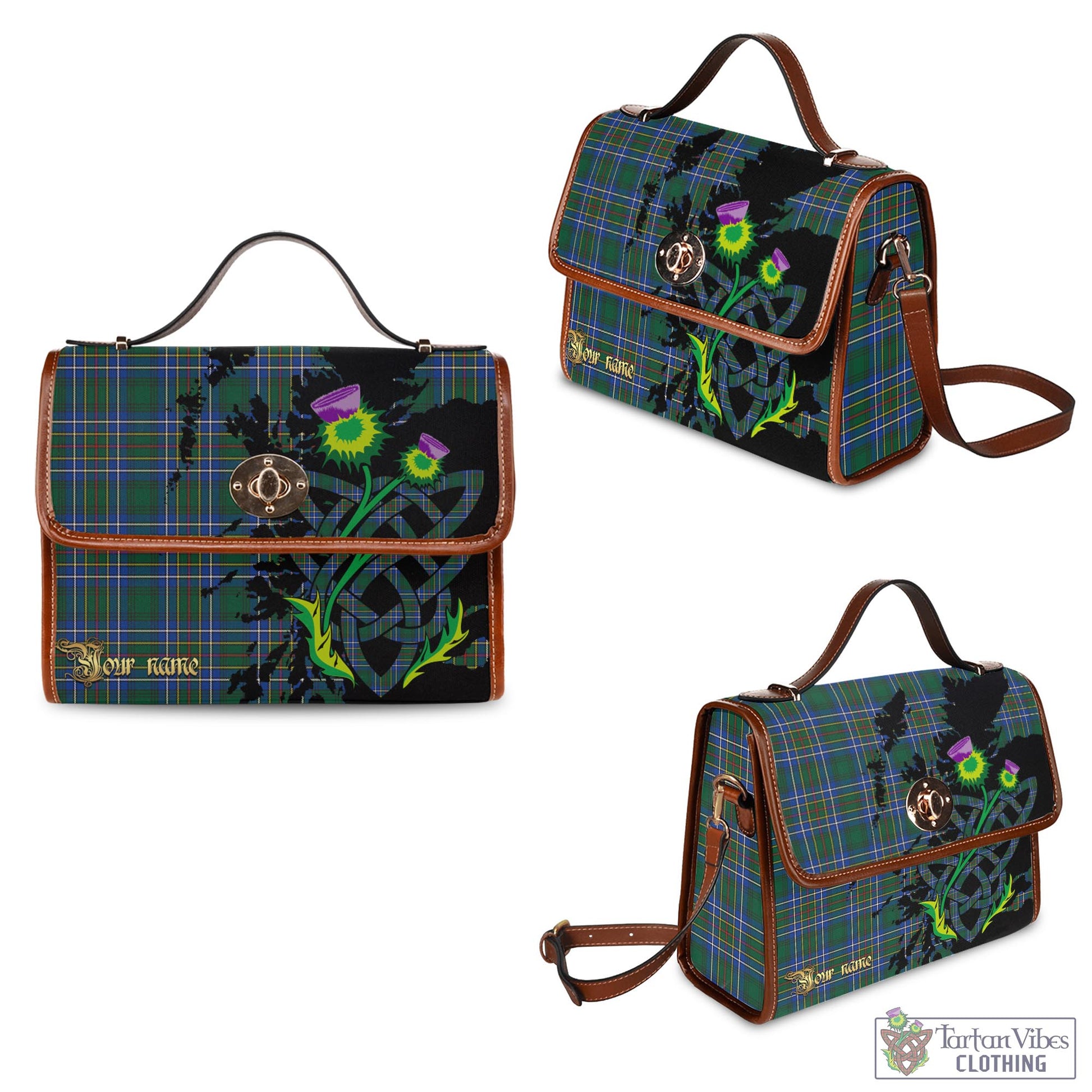 Tartan Vibes Clothing Cockburn Ancient Tartan Waterproof Canvas Bag with Scotland Map and Thistle Celtic Accents