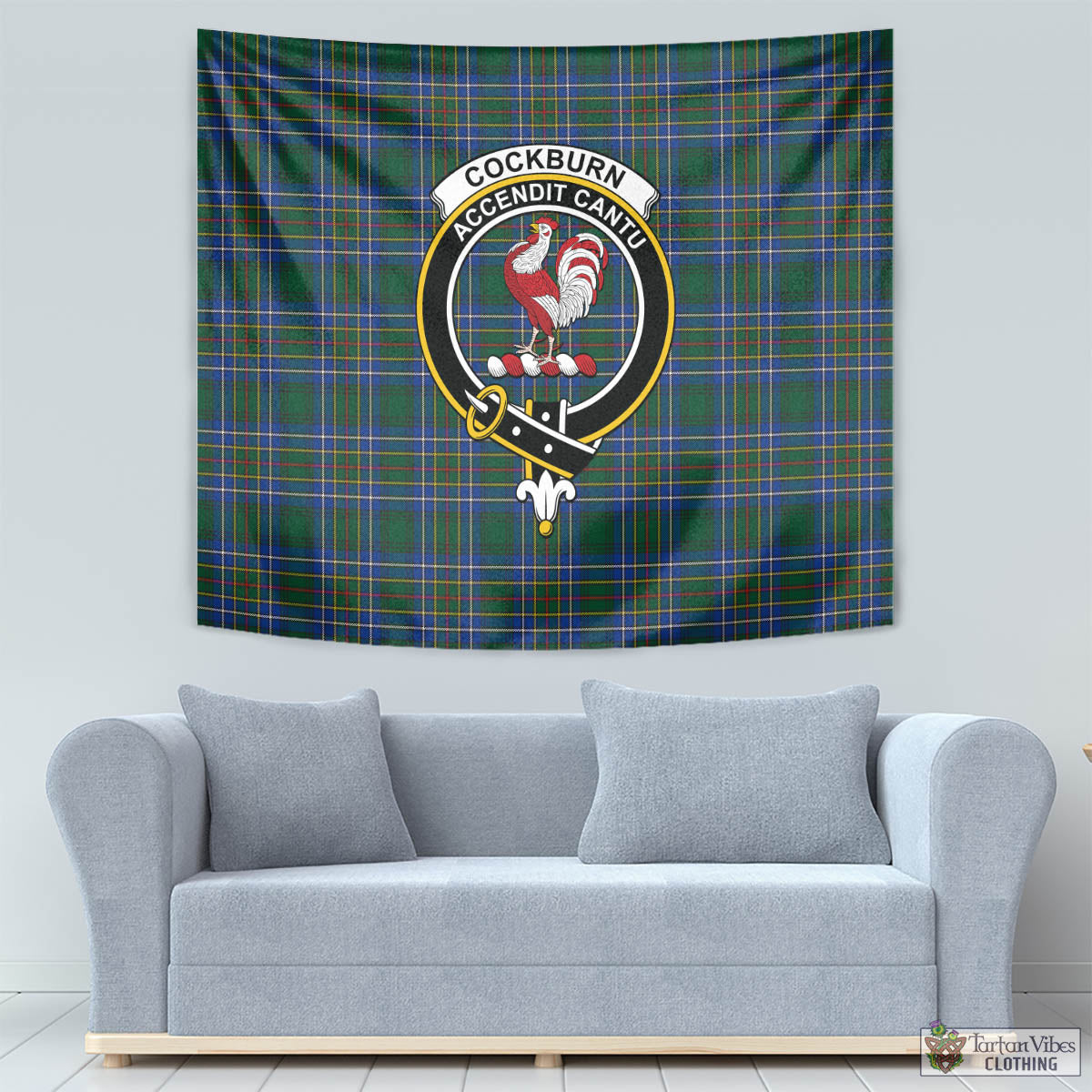 Tartan Vibes Clothing Cockburn Ancient Tartan Tapestry Wall Hanging and Home Decor for Room with Family Crest