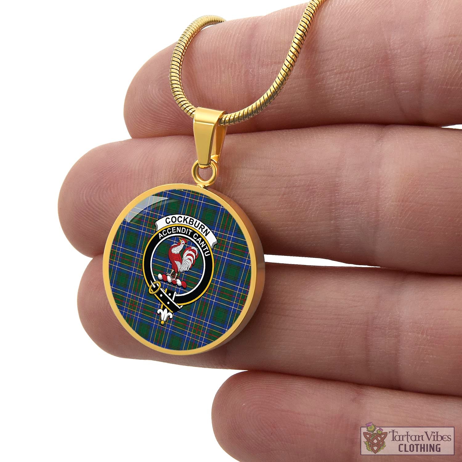 Tartan Vibes Clothing Cockburn Ancient Tartan Circle Necklace with Family Crest