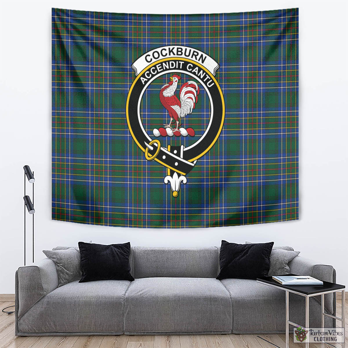 Tartan Vibes Clothing Cockburn Ancient Tartan Tapestry Wall Hanging and Home Decor for Room with Family Crest