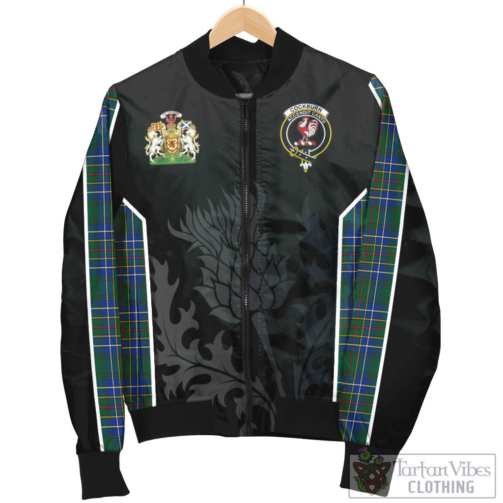 Tartan Vibes Clothing Cockburn Ancient Tartan Bomber Jacket with Family Crest and Scottish Thistle Vibes Sport Style