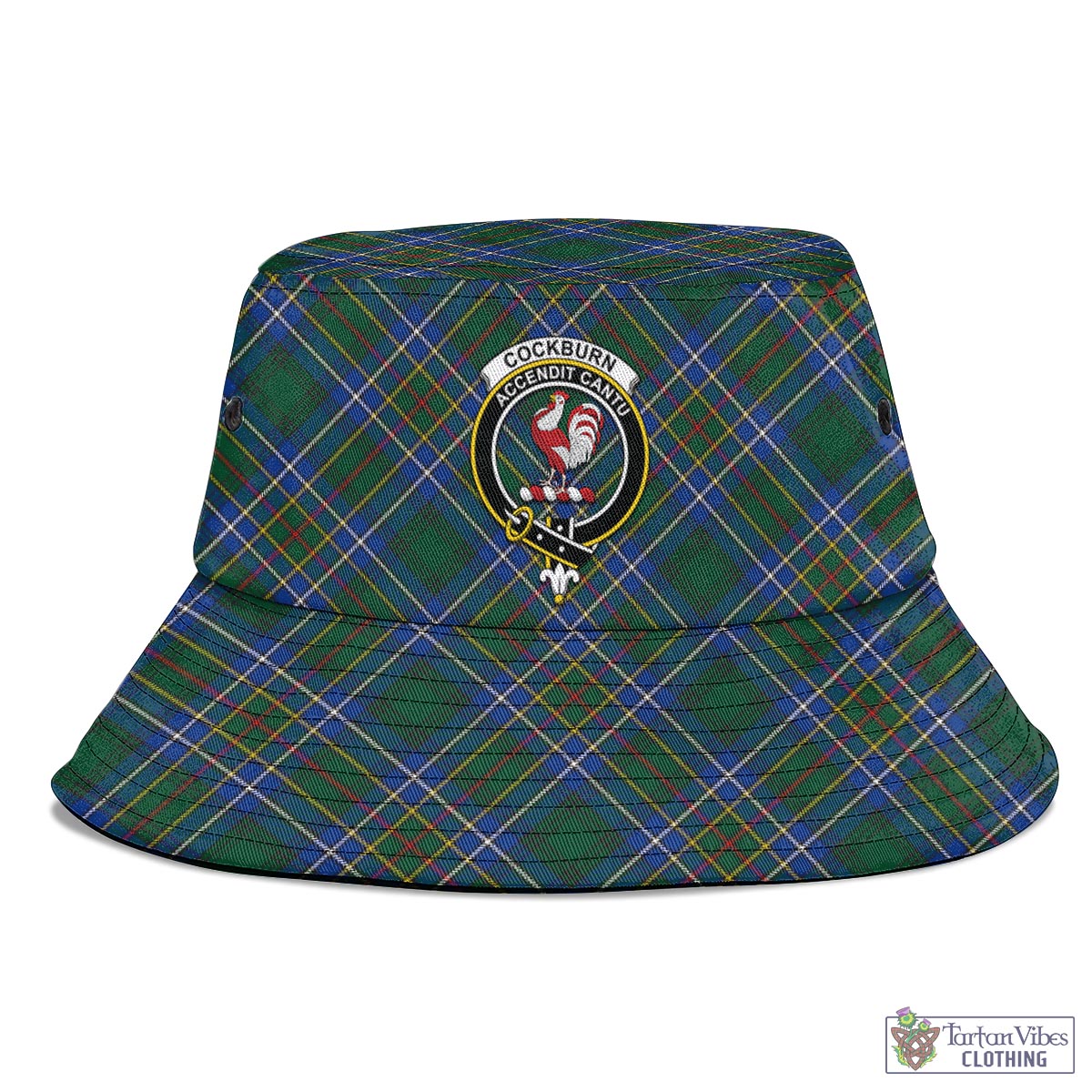 Tartan Vibes Clothing Cockburn Ancient Tartan Bucket Hat with Family Crest