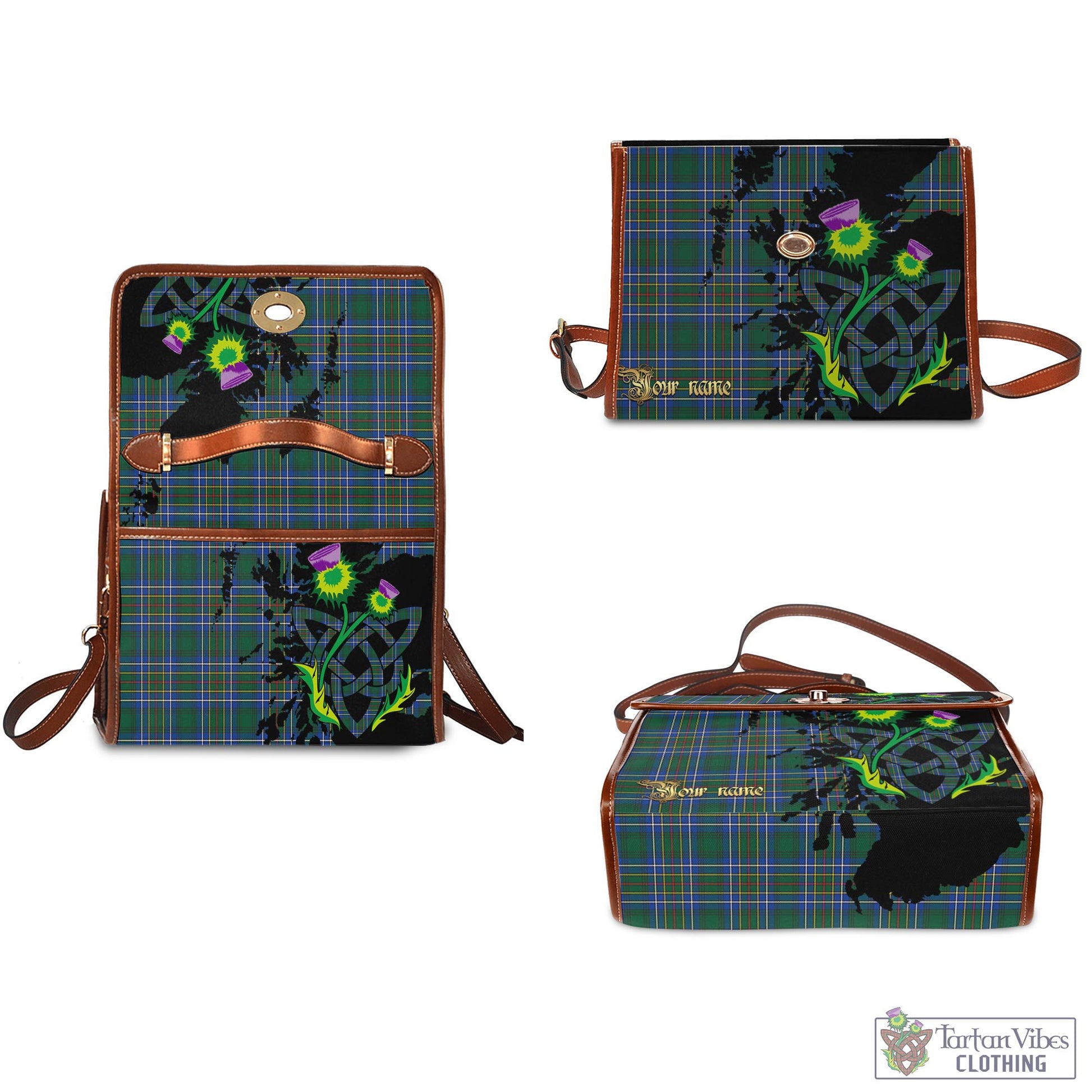 Tartan Vibes Clothing Cockburn Ancient Tartan Waterproof Canvas Bag with Scotland Map and Thistle Celtic Accents