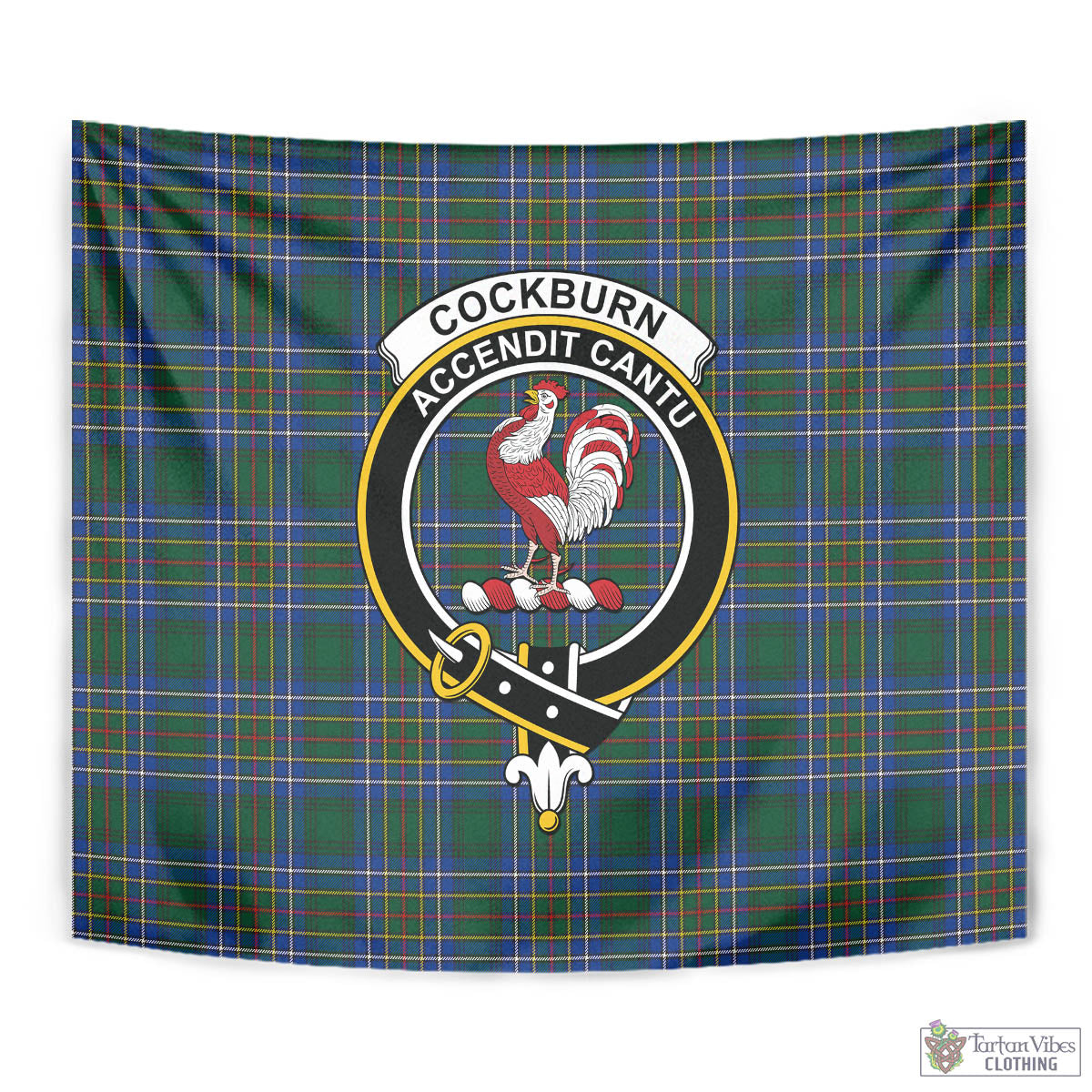 Tartan Vibes Clothing Cockburn Ancient Tartan Tapestry Wall Hanging and Home Decor for Room with Family Crest