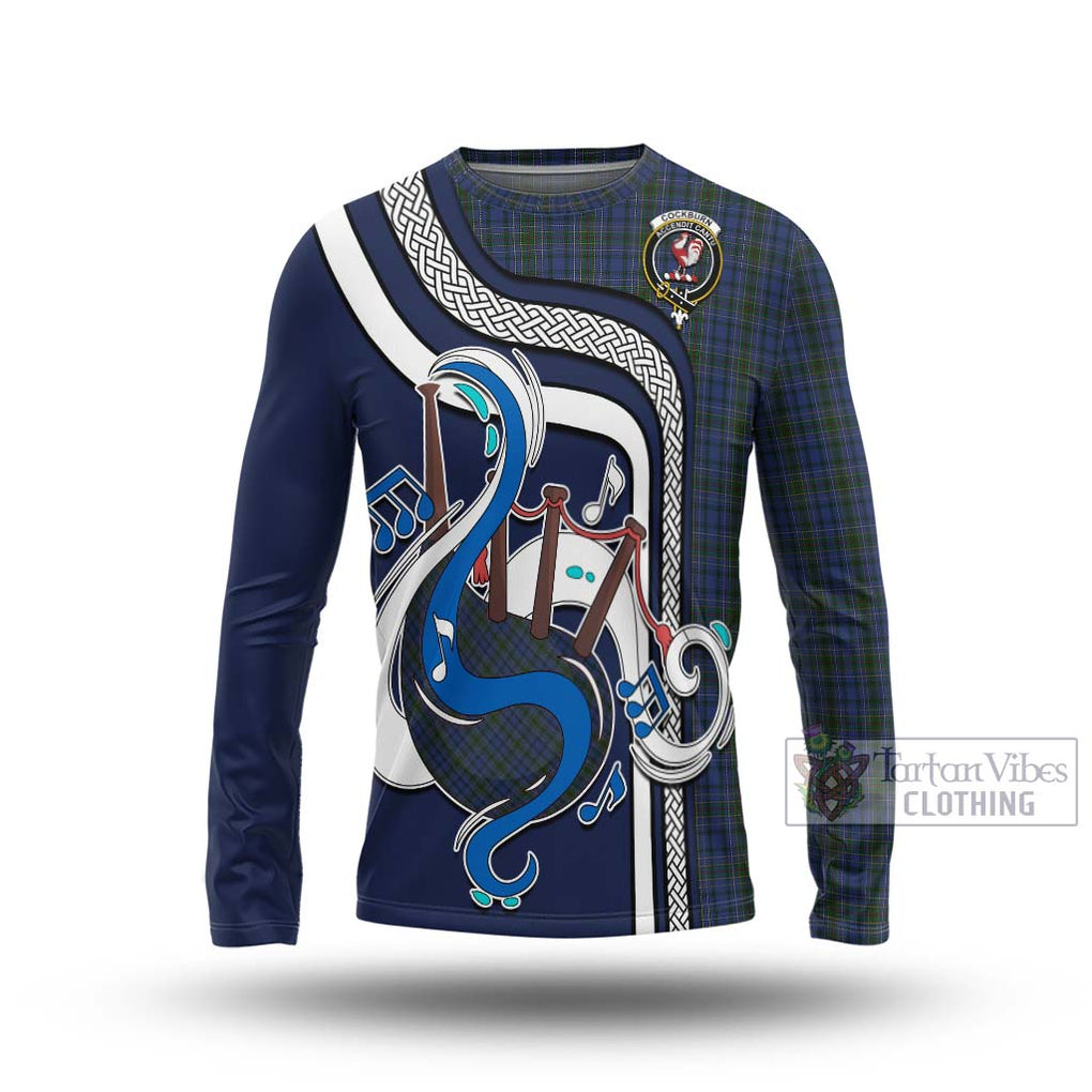 Tartan Vibes Clothing Cockburn Blue Tartan Long Sleeve T-Shirt with Epic Bagpipe Style