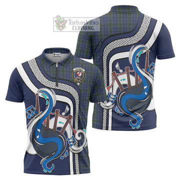 Cockburn Blue Tartan Zipper Polo Shirt with Epic Bagpipe Style