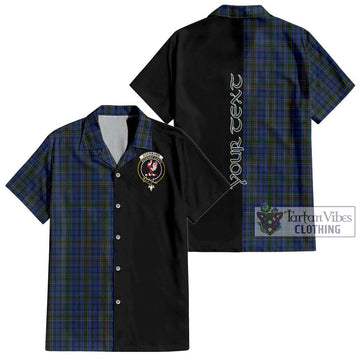 Cockburn Blue Tartan Short Sleeve Button Shirt with Family Crest and Half Of Me Style