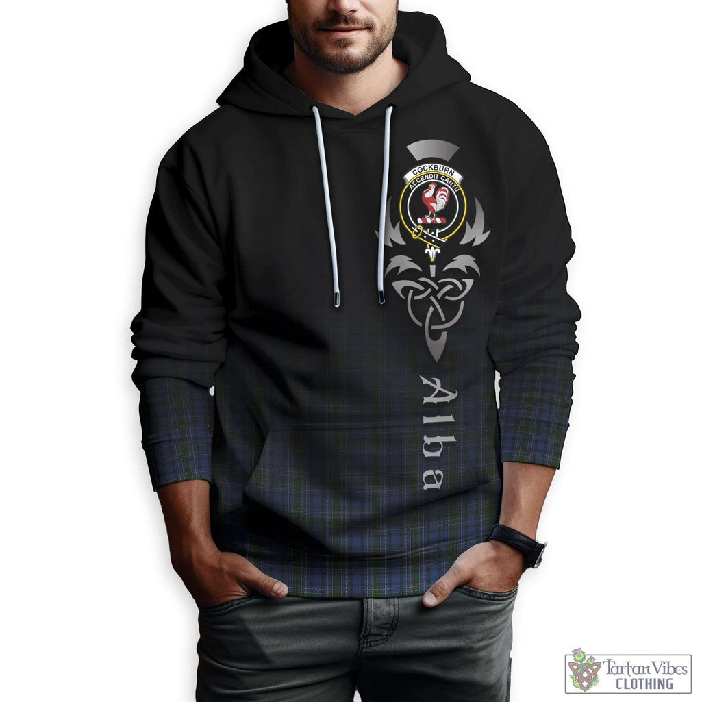 Tartan Vibes Clothing Cockburn Blue Tartan Hoodie Featuring Alba Gu Brath Family Crest Celtic Inspired