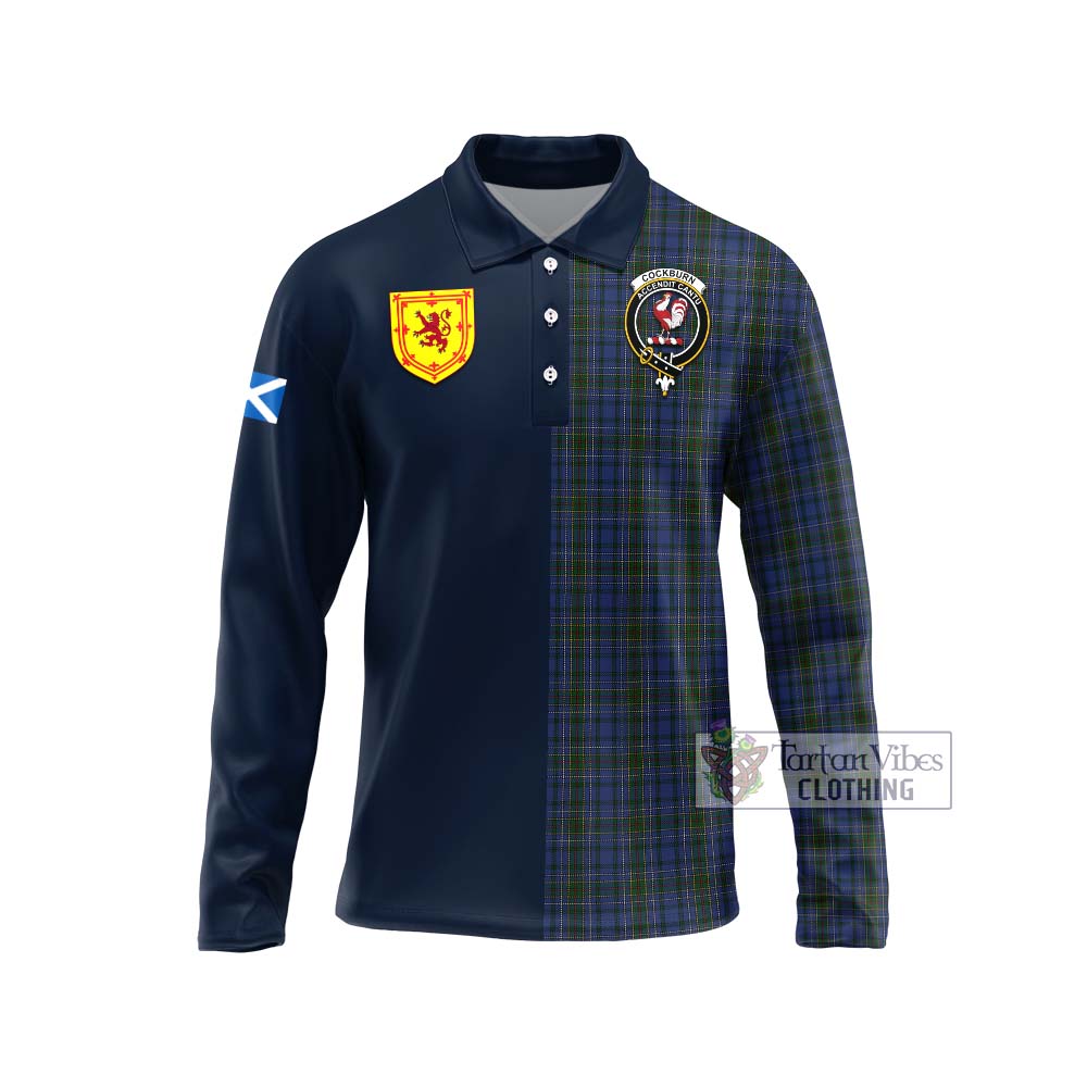 Tartan Vibes Clothing Cockburn Blue Tartan Long Sleeve Polo Shirt with Scottish Lion Royal Arm Half Style