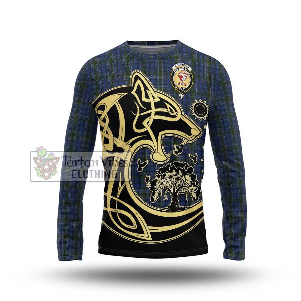 Cockburn Blue Tartan Long Sleeve T-Shirt with Family Crest Celtic Wolf Style Unisex - Tartan Vibes Clothing