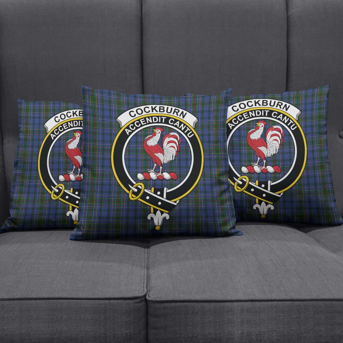 Cockburn Blue Tartan Pillow Cover with Family Crest Square Pillow Cover - Tartanvibesclothing