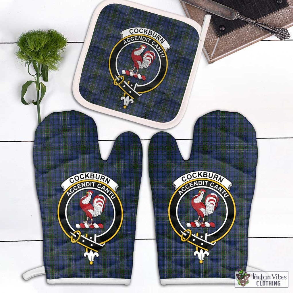 Cockburn Blue Tartan Combo Oven Mitt & Pot-Holder with Family Crest Combo 1 Oven Mitt & 1 Pot-Holder White - Tartan Vibes Clothing