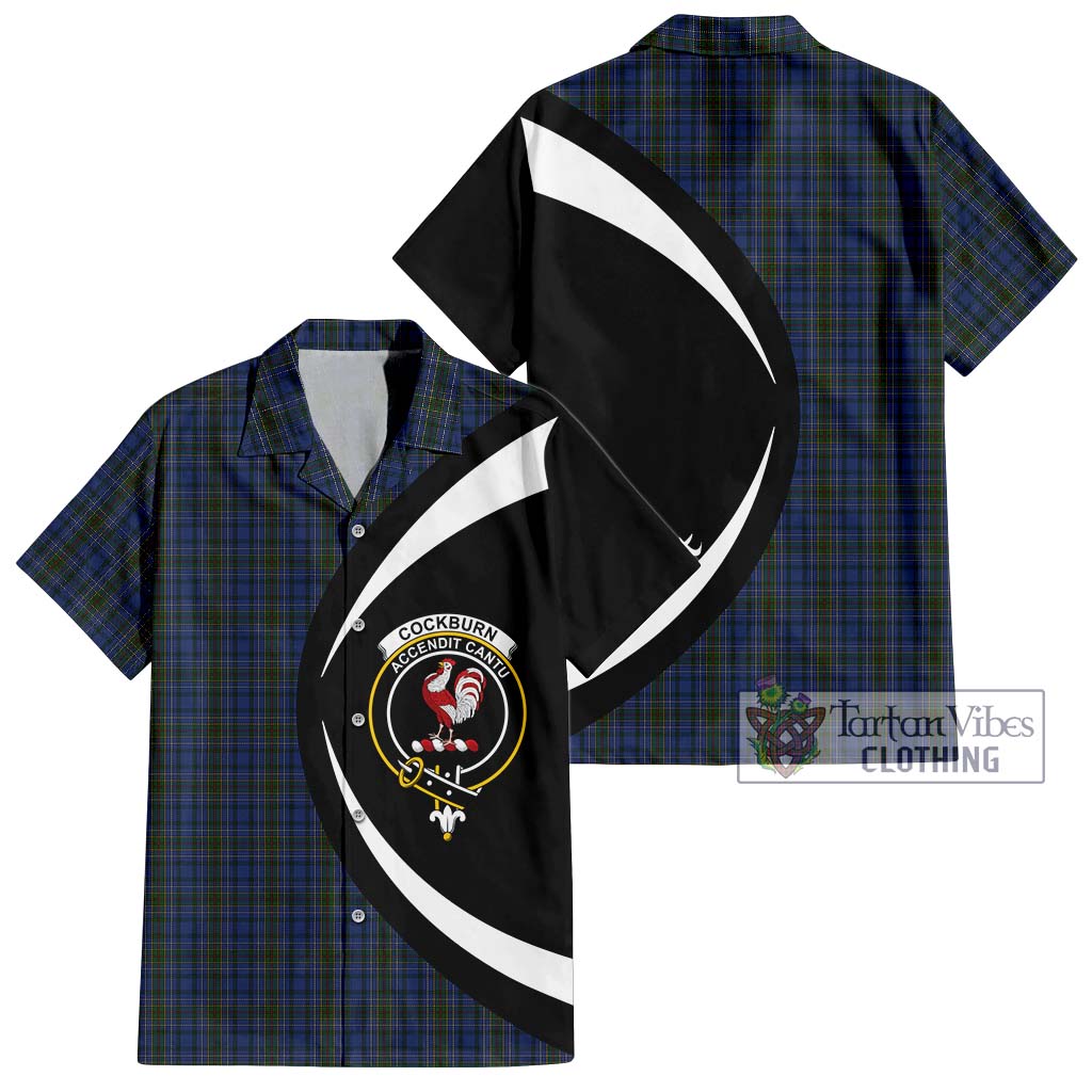 Cockburn Blue Tartan Short Sleeve Button Up with Family Crest Circle Style Kid - Tartan Vibes Clothing