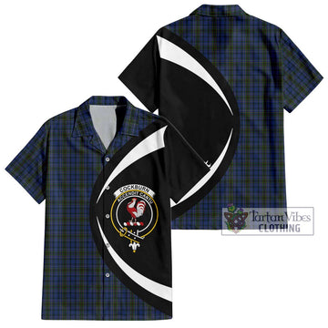 Cockburn Blue Tartan Short Sleeve Button Up with Family Crest Circle Style