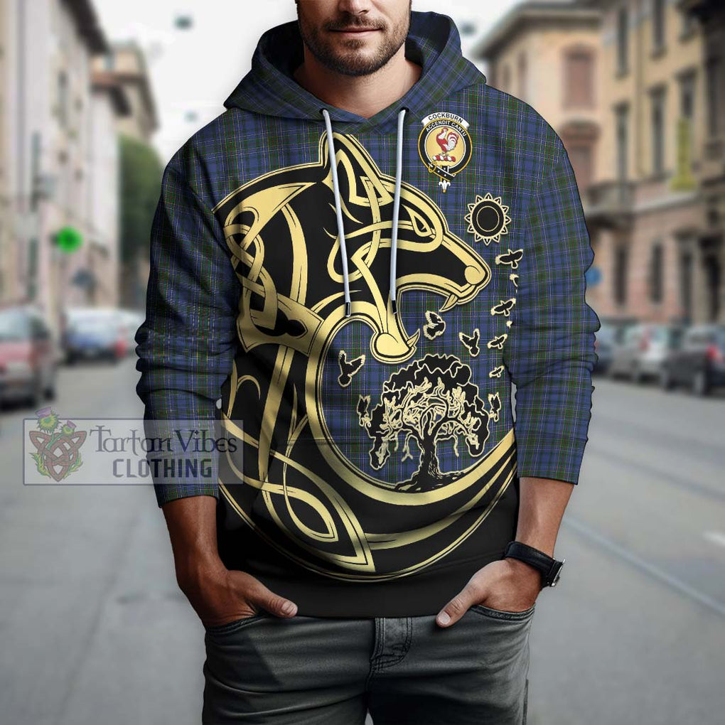 Cockburn Blue Tartan Hoodie with Family Crest Celtic Wolf Style Zip Hoodie - Tartan Vibes Clothing