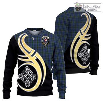 Cockburn Blue Tartan Ugly Sweater with Family Crest and Celtic Symbol Style