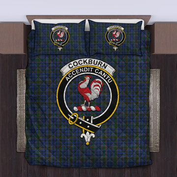 Cockburn Blue Tartan Quilt Bed Set with Family Crest