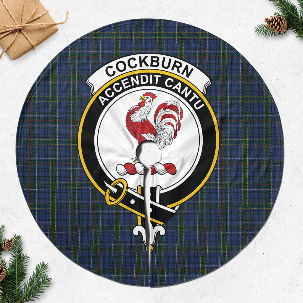 Cockburn Blue Tartan Christmas Tree Skirt with Family Crest - Tartanvibesclothing