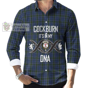 Cockburn Blue Tartan Long Sleeve Button Shirt with Family Crest DNA In Me Style