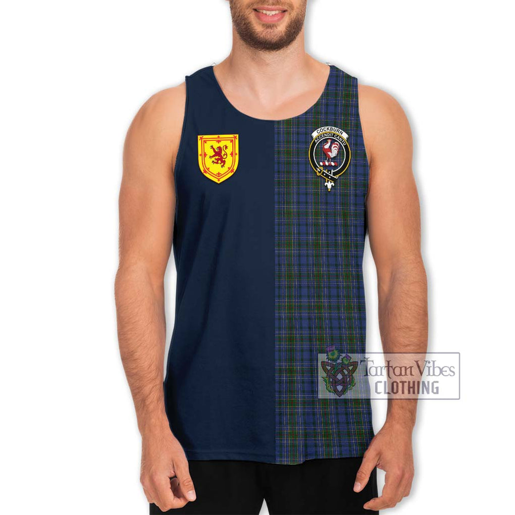 Tartan Vibes Clothing Cockburn Blue Tartan Men's Tank Top with Scottish Lion Royal Arm Half Style